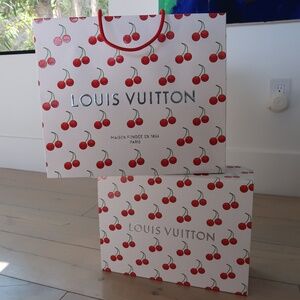 🍒 Rare Louis Vuitton Red Cherry Print Box & Shopping Bag Bundle – Medium Size